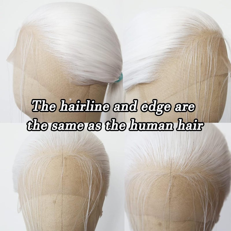 BTWTRY White Synthetic Lace Front Wig - Long Straight Platinum Snow White Lace Front Synthetic Wig - Pre Plucked Natural Hairline - Glueless Heat Resistant Fiber Hair Wig for Fashion Women - Image 4